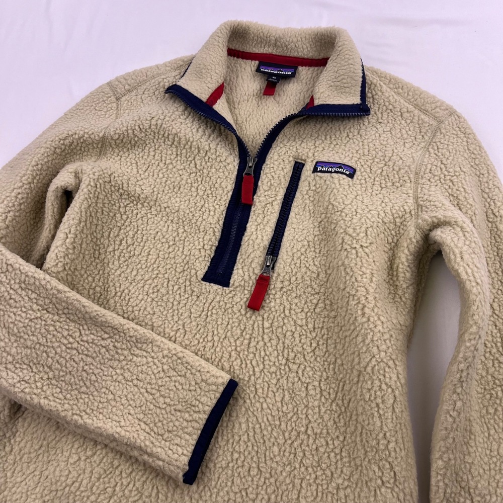 Patagonia Retro Pile Quarter Zip Fleece Pullover Pelican Tan XS STY22810